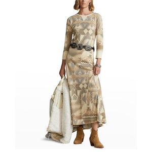 SOUTHWESTERN LONG-SLEEVE MAXI DRESS IN GUIDE CREAM MULTI